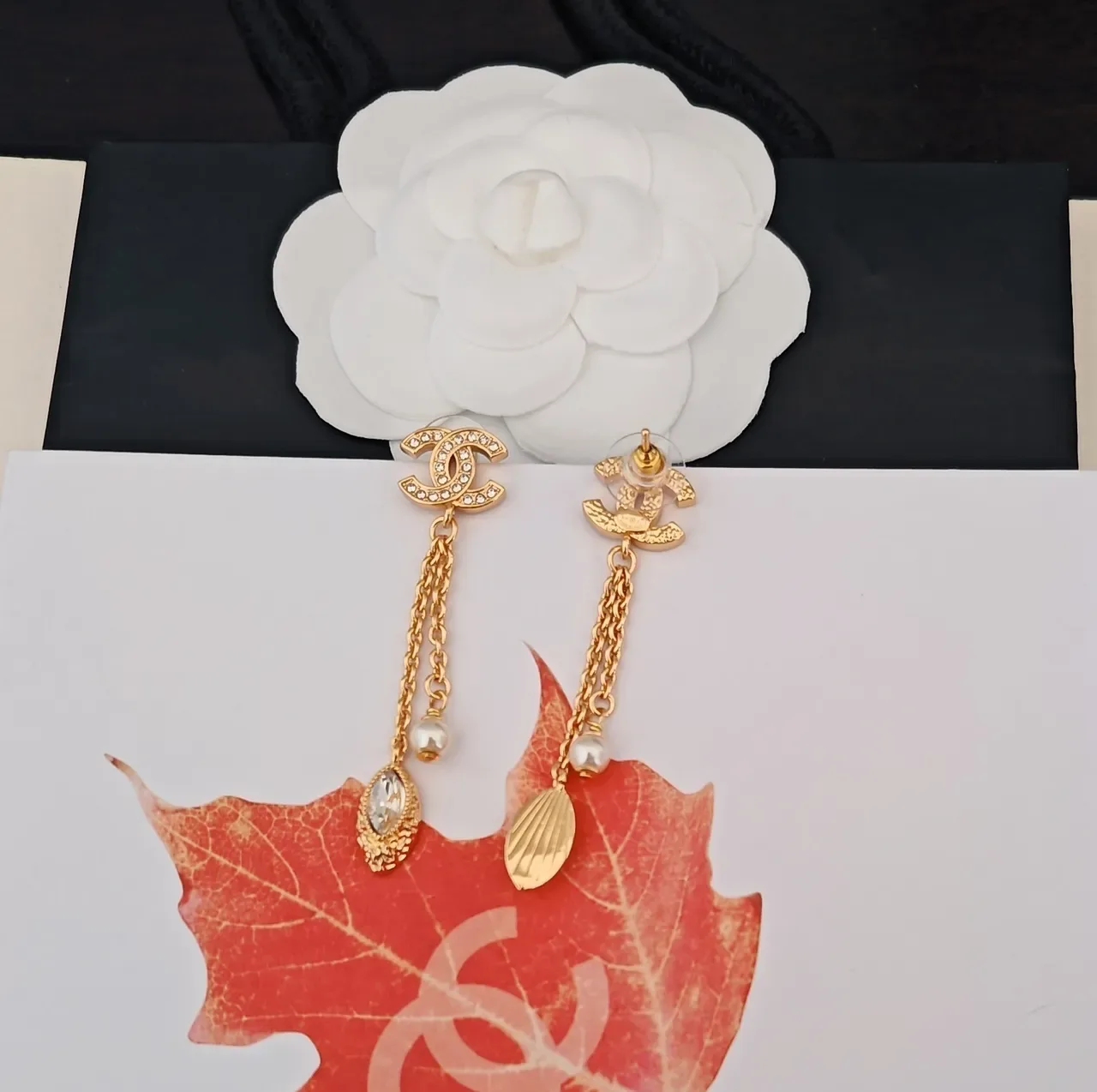Chanel Gold White CC Logo Earrings 3