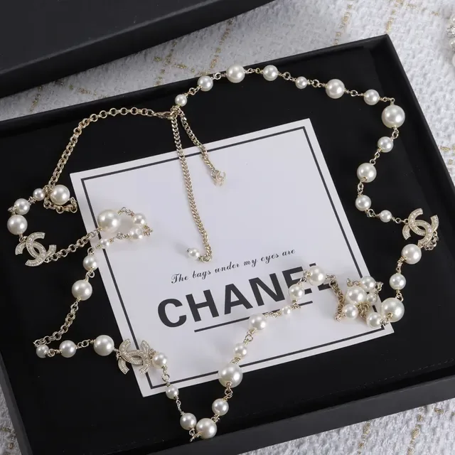 Chanel मोती और चेन इंटरलॉकिंग CC लोगो नेकलेस 3