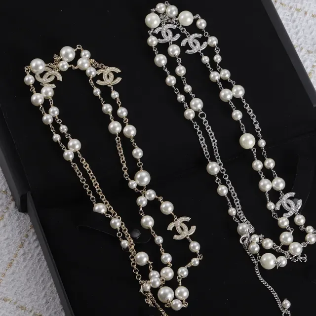 Chanel मोती और चेन इंटरलॉकिंग CC लोगो नेकलेस 7