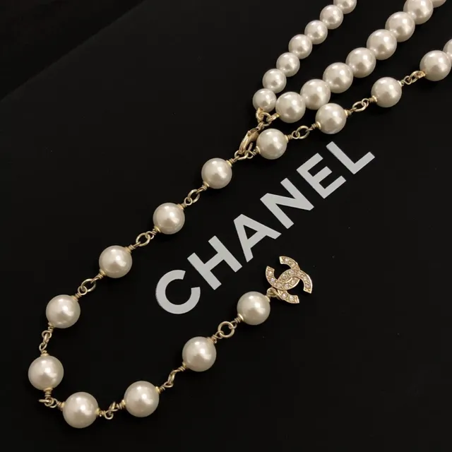 Chanel Pearl Letter Charm Necklace White Gold Multi-Strand Necklace 4