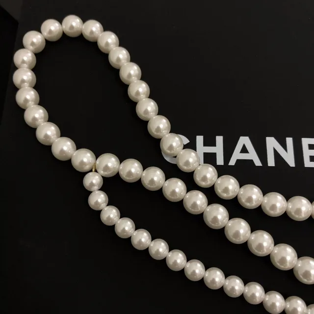 Chanel Pearl Letter Charm Necklace White Gold Multi-Strand Necklace 5