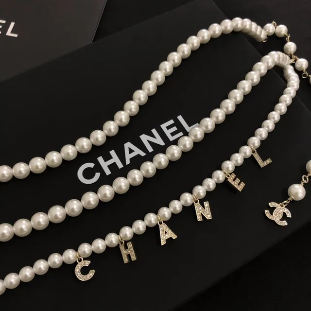 Chanel Pearl Letter Charm Necklace White Gold Multi-Strand Necklace 6