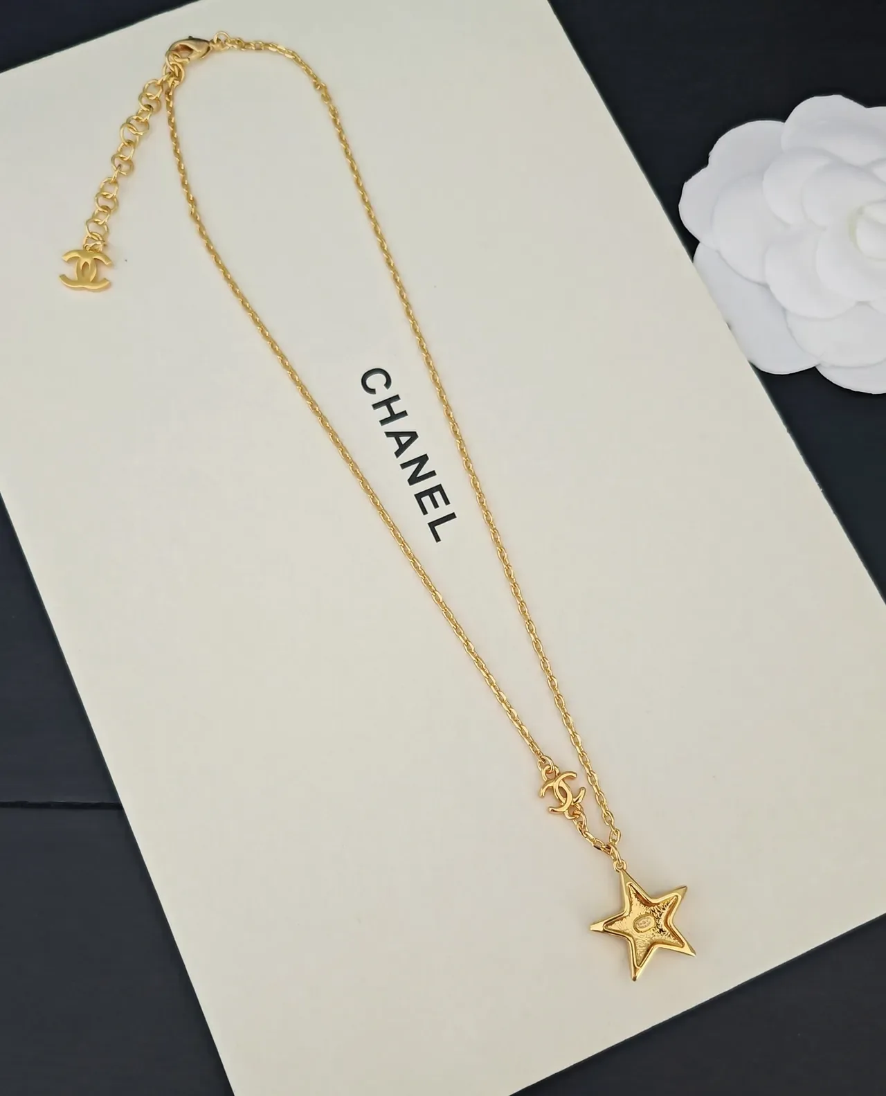 Chanel Star Gold Black Chain Enamel Pendant Necklace 2
