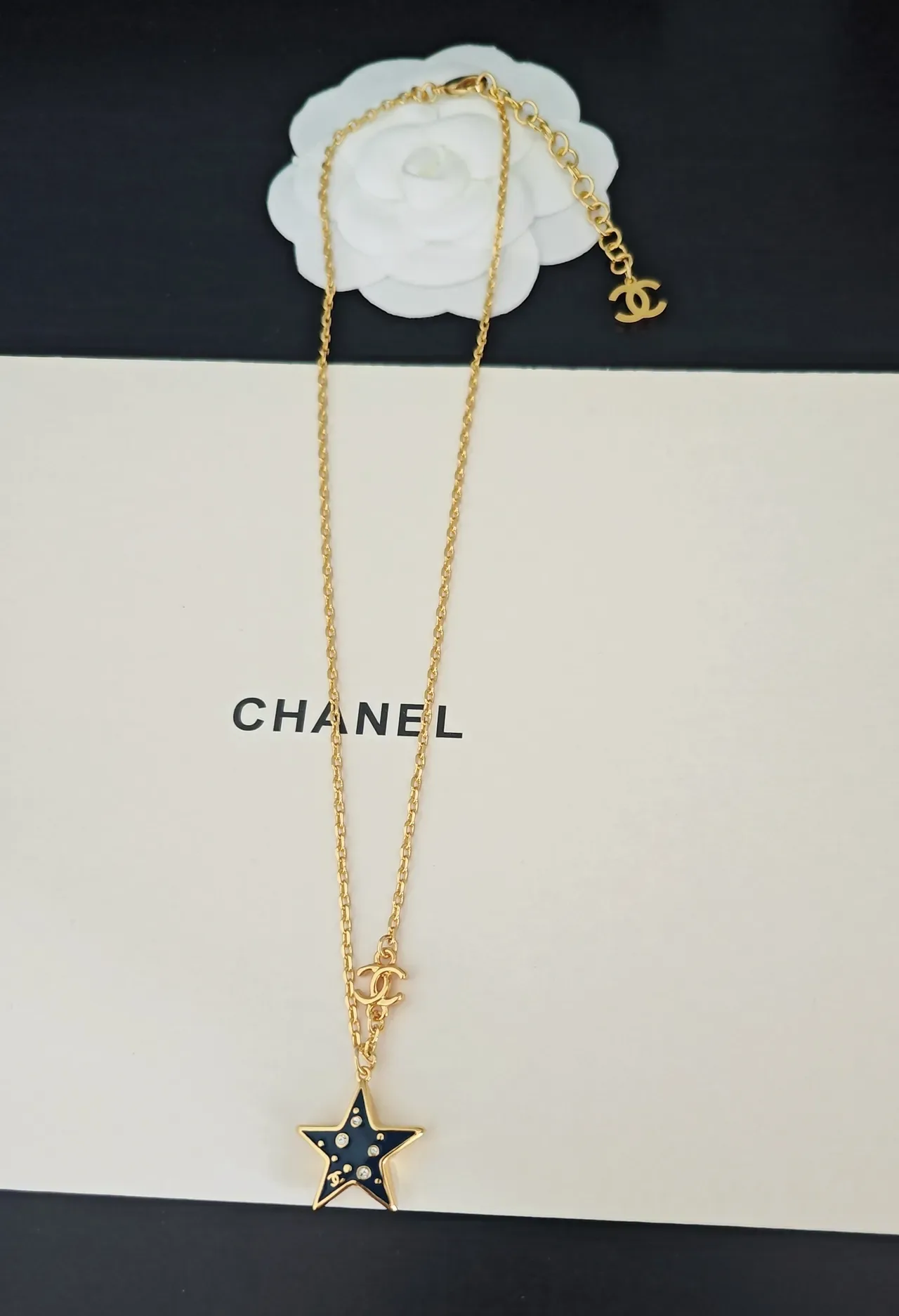 Chanel Star Gold Black Chain Enamel Pendant Necklace 3