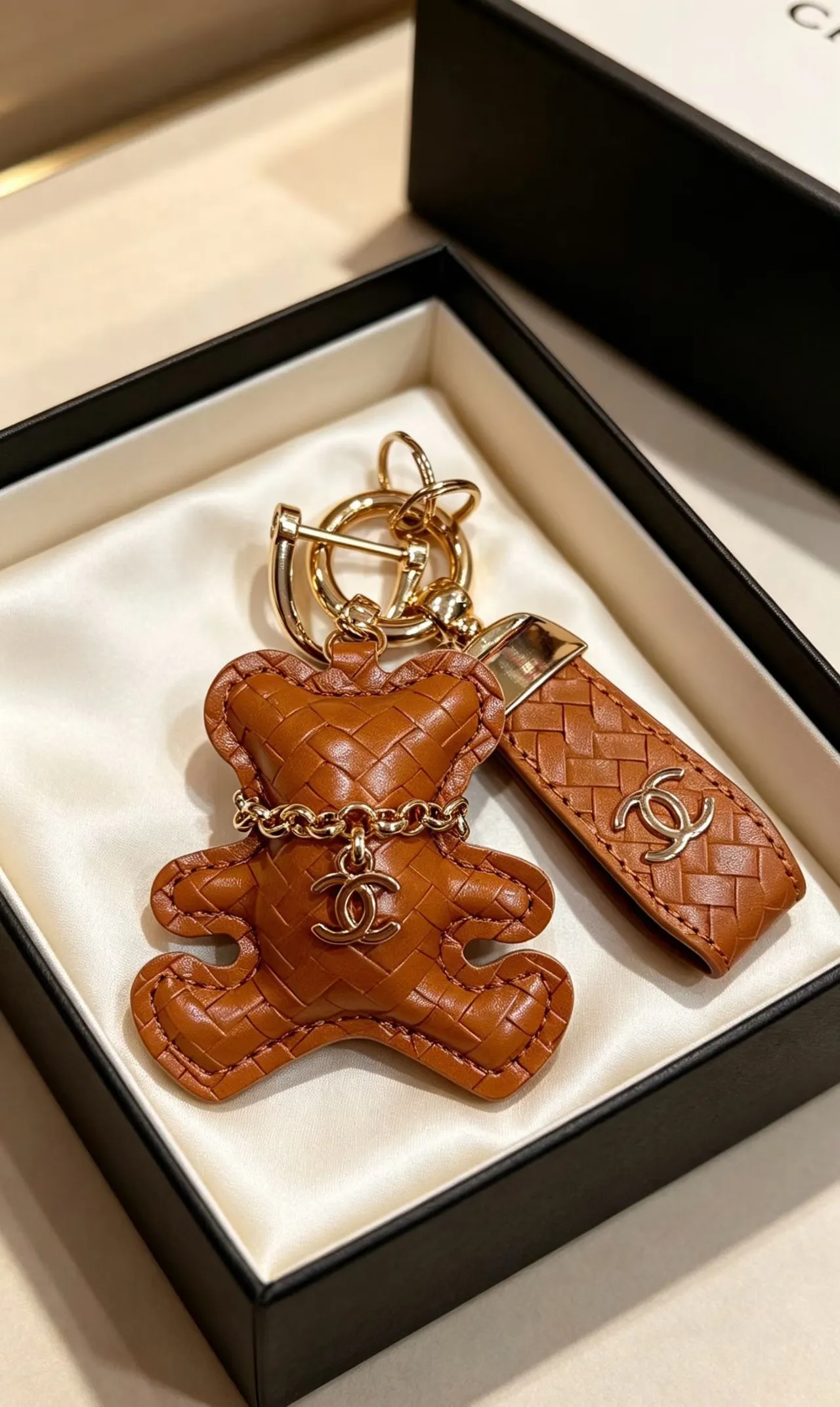 Chanel Teddy Bear Sac à main en cuir matelassé rose doré avec logo Interlocking CC 4