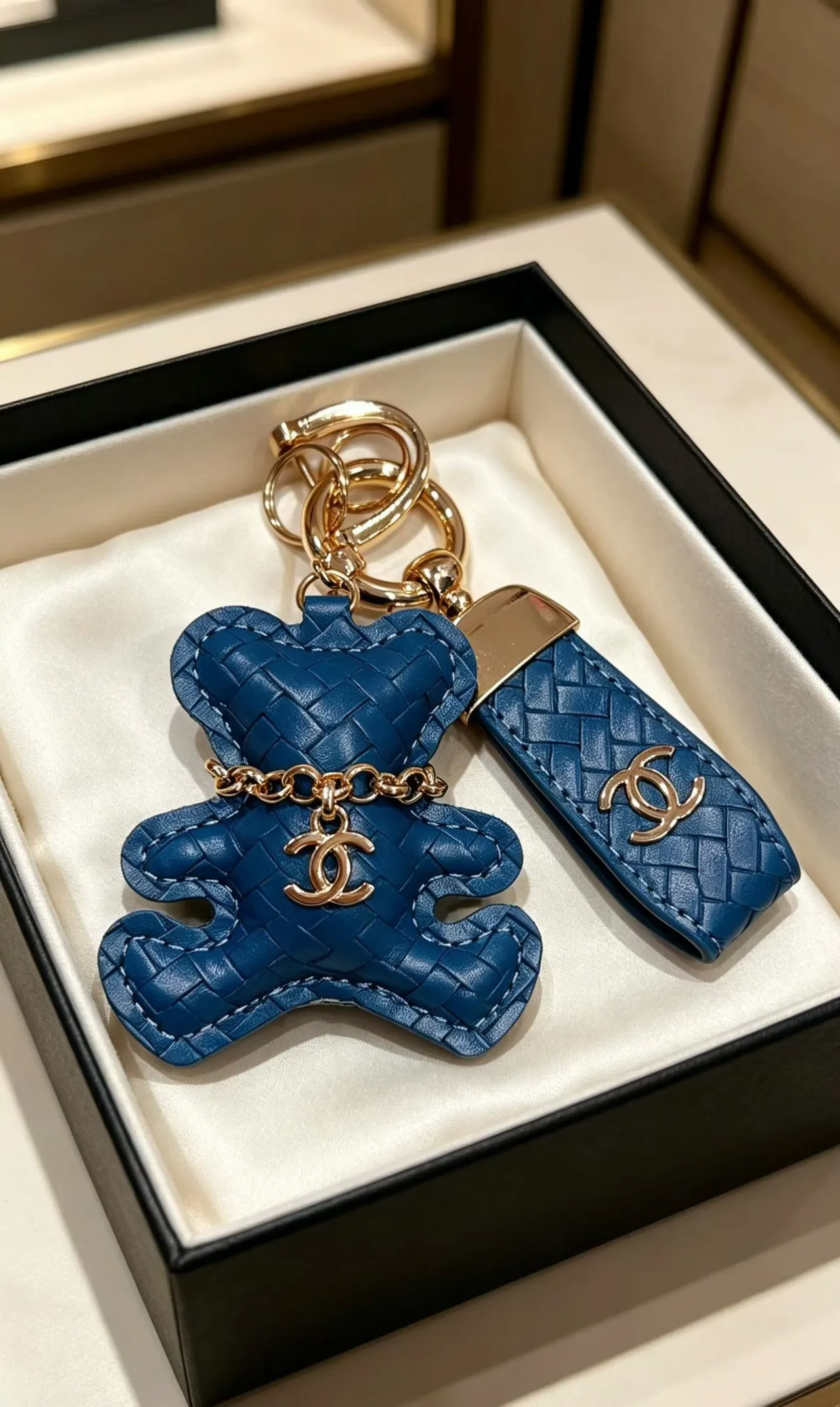 Chanel Teddy Bear Sac à main en cuir matelassé rose doré avec logo Interlocking CC 7