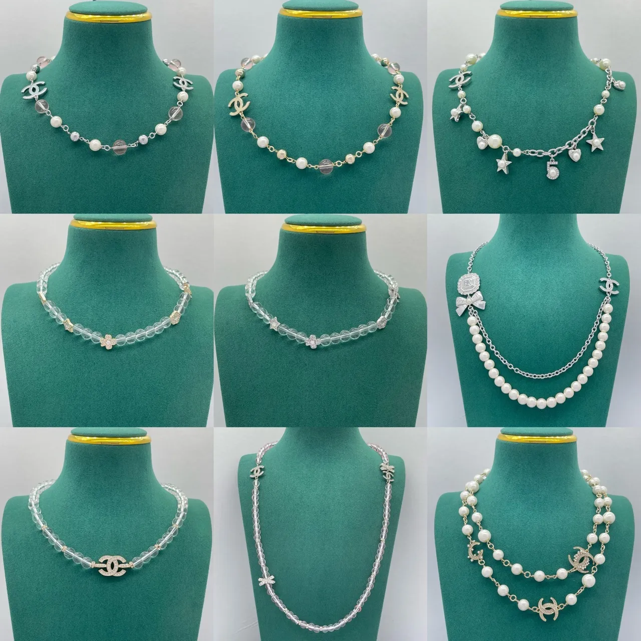 Chanel White Silver Pearl Strand Interlocking CC Logo Necklace 12