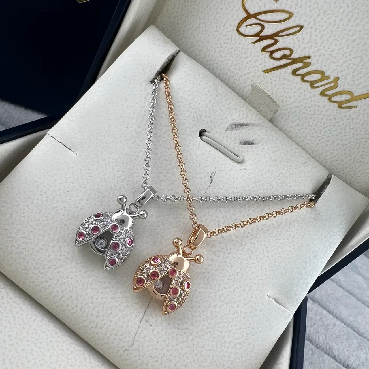 Chopard Gold Silver Ladybug Motif Pavé-Set Gemstones Necklace 7