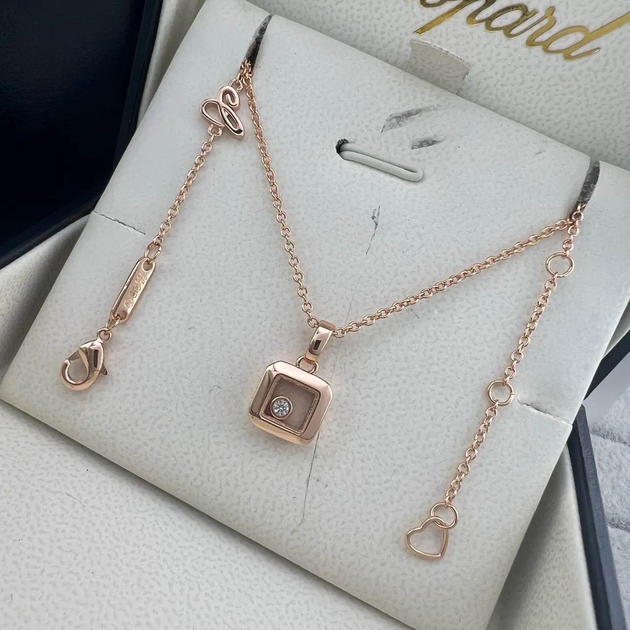 Chopard Gold Silver Square Rotating Bezel Pendant Single Central Diamond Necklace 6