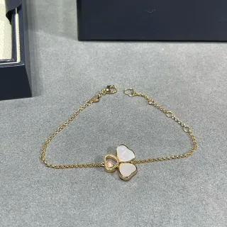 Chopard Gold White Chain Three-Heart Motif Bracelet