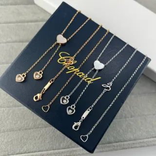 Chopard Happy Hearts Gold Silver Heart-Shaped Pendants Delicate Chain Links Necklace
