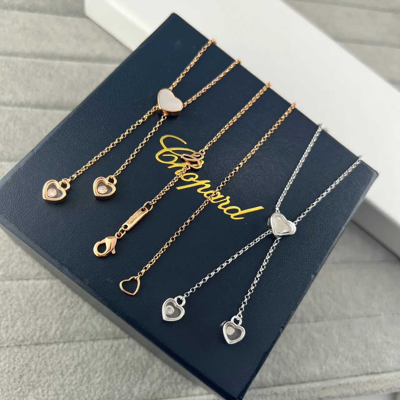 Chopard Happy Hearts Gold Silver Heart-Shaped Pendants Delicate Chain Links Necklace 6