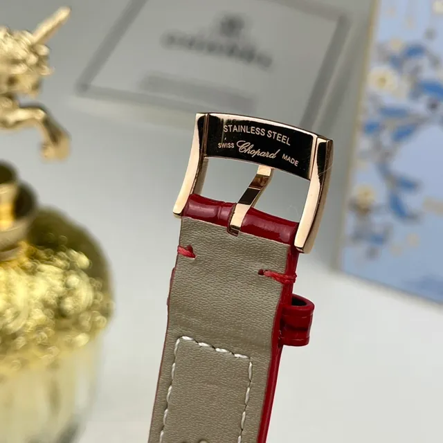 Chopard लाल सोना दो टोन स्टेनलेस स्टील और गुलाबी सफेद गिलोशे डायल यांत्रिक घड़ी 2