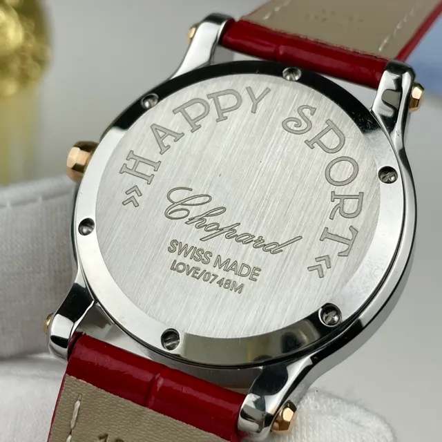 Chopard लाल सोना दो टोन स्टेनलेस स्टील और गुलाबी सफेद गिलोशे डायल यांत्रिक घड़ी 4