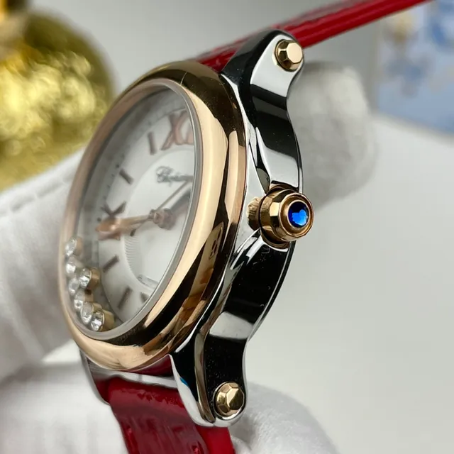 Chopard लाल सोना दो टोन स्टेनलेस स्टील और गुलाबी सफेद गिलोशे डायल यांत्रिक घड़ी 5