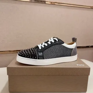 Christian Louboutin Noir Blanc Bout avec Spikes Tige en Matériau Mixte Sneakers Lifestyle