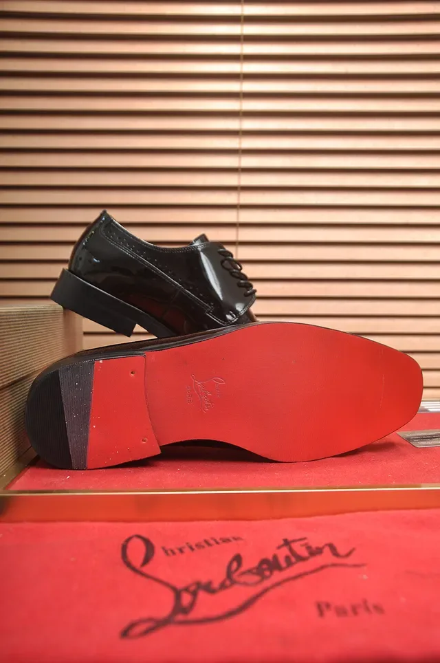 Christian Louboutin Chaussures Oxford Brogue Cap-Toe Noir Brun Cuir Patenté Haut Brillant 3
