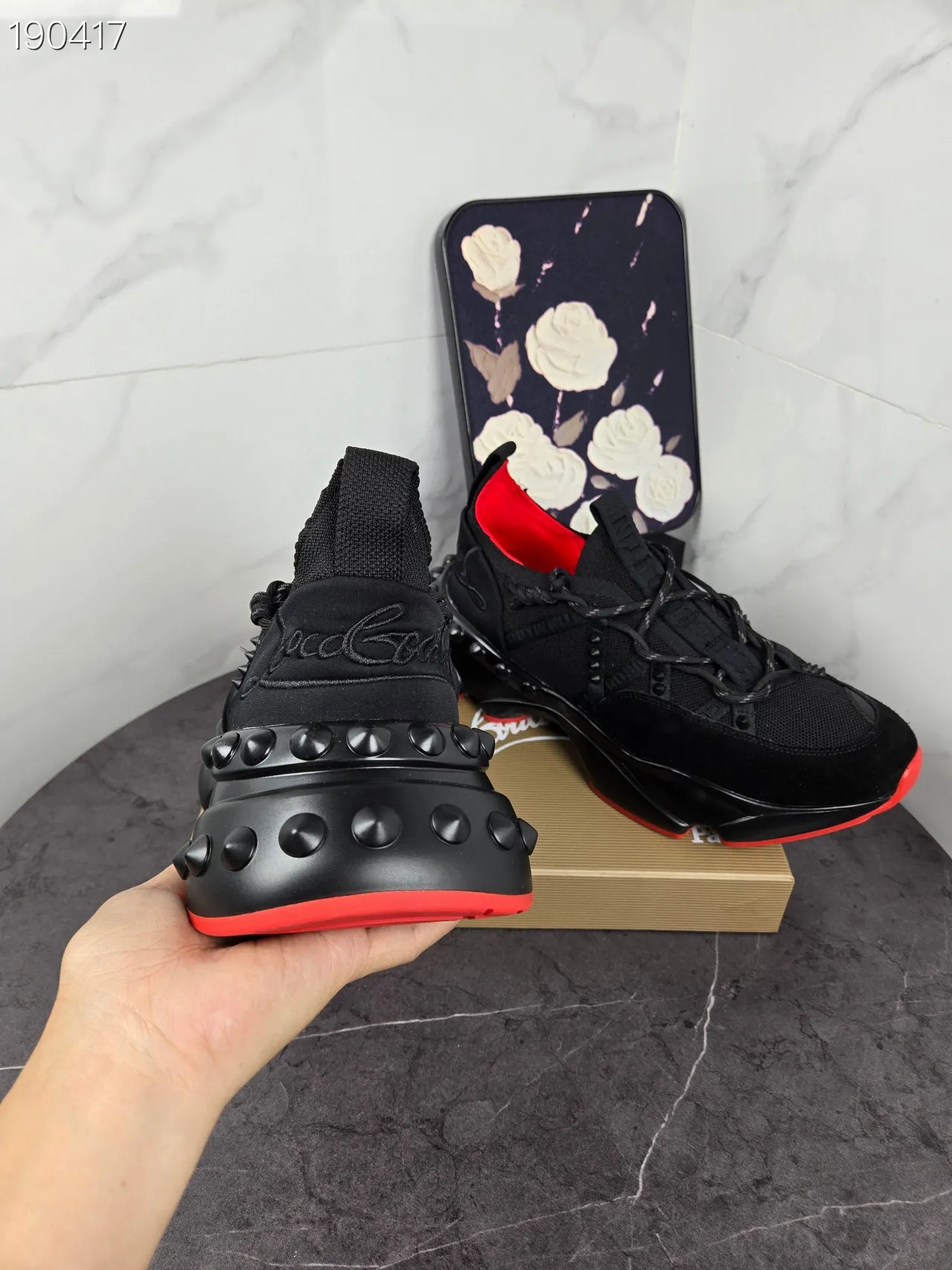 Christian Louboutin Plateforme à clous Noir et Rouge Chunky Sneakers 3
