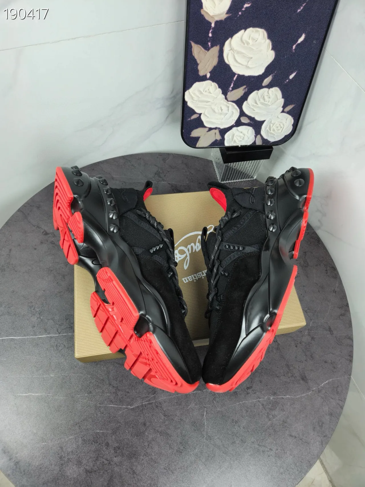 Christian Louboutin Plateforme à clous Noir et Rouge Chunky Sneakers 4