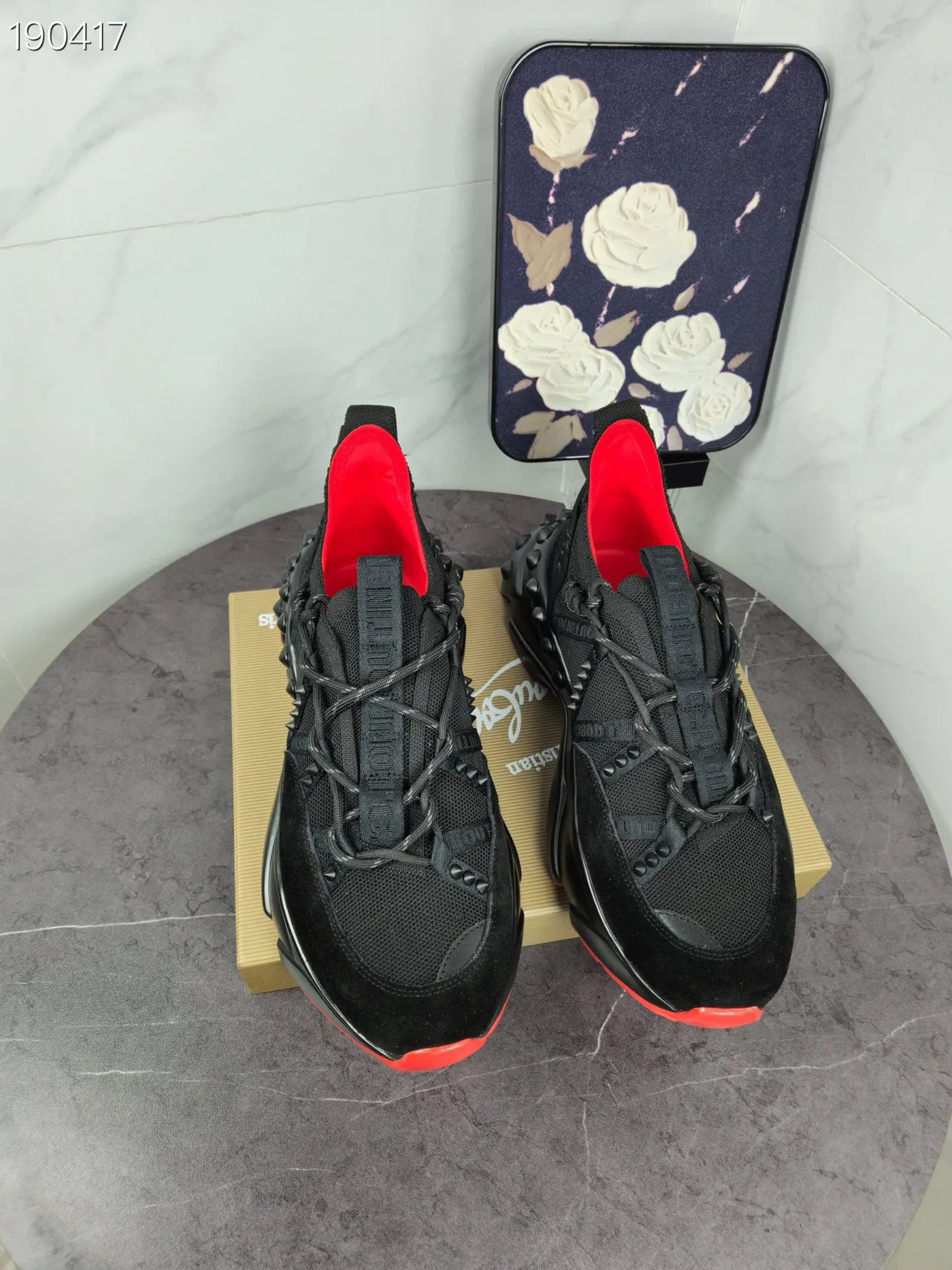 Christian Louboutin Plateforme à clous Noir et Rouge Chunky Sneakers 8