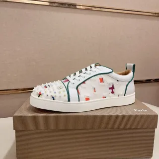 Christian Louboutin Blanc Vert Pointe à picots Panneaux de tissu déconstruits Sneakers lifestyle