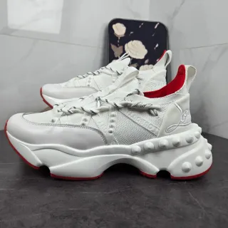 Christian Louboutin Blanc Rouge Semelle Sculptée Upper en Maille Tricotée Chunky Sneakers