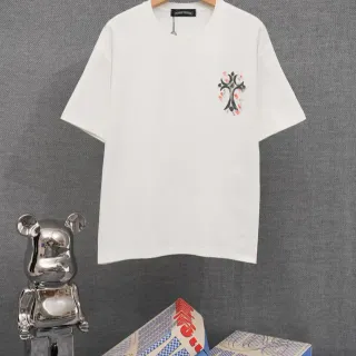 Chrome Hearts क्रॉस कढ़ाई वाली सफेद टी-शर्ट