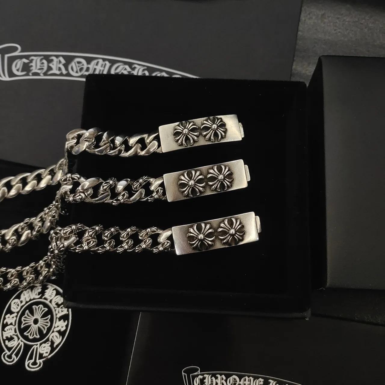 Chrome Hearts Double Flower Curb Link Silver Bracelet 2