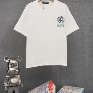 Chrome Hearts फ्लोरल क्रॉस कढ़ाई वाली सफेद टी-शर्ट