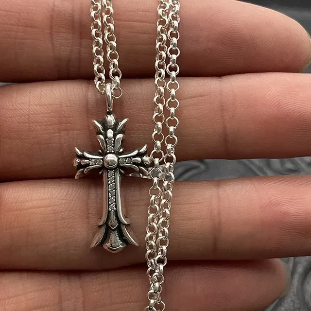 Chrome Hearts Gothic Cross Pavé Pendant Necklace 7
