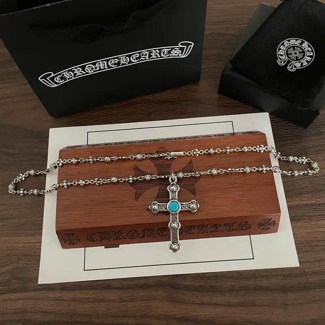 Chrome Hearts 精美十字绿松石吊坠项链 7