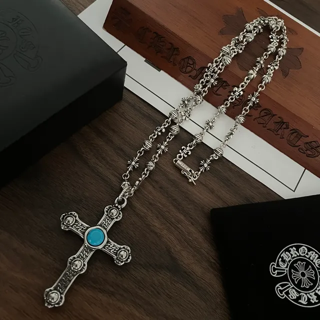 Chrome Hearts 精美十字绿松石吊坠项链 9