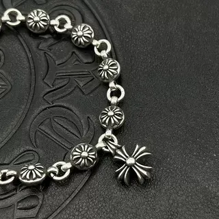 Chrome Hearts चाँदी काला भारी लिंक फ्लोरल एंड कैप लिंक्स कंगन 4