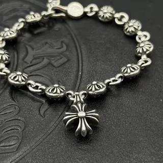 Chrome Hearts चाँदी काला भारी लिंक फ्लोरल एंड कैप लिंक्स कंगन 5