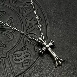 Chrome Hearts सिल्वर ब्लैक ऑर्नेट गोथिक क्रॉस फ्लियर-डे-लिस टर्मिनल्स नेकलेस 7