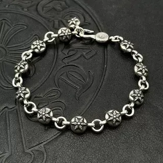 Chrome Hearts Silver Floral-Bead Links Toggle Clasp Bracelet