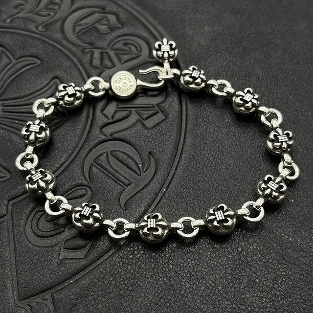 Chrome Hearts 银色花卉珠链扭扣手链 2