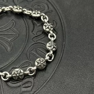 Chrome Hearts 银色花卉珠链扭扣手链 8