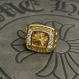Chrome Hearts Square Signet Gold Silver Pavé-Set Ring