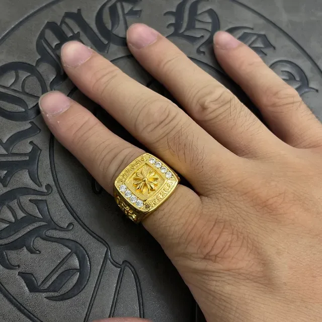 Chrome Hearts Square Signet Gold Silver Pavé-Set Ring 2