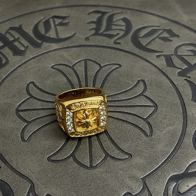 Chrome Hearts Square Signet Gold Silver Pavé-Set Ring 3