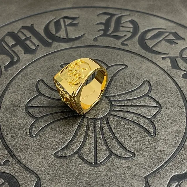 Chrome Hearts Square Signet Gold Silver Pavé-Set Ring 4
