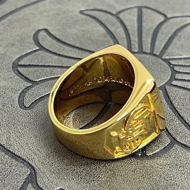 Chrome Hearts Square Signet Gold Silver Pavé-Set Ring 6
