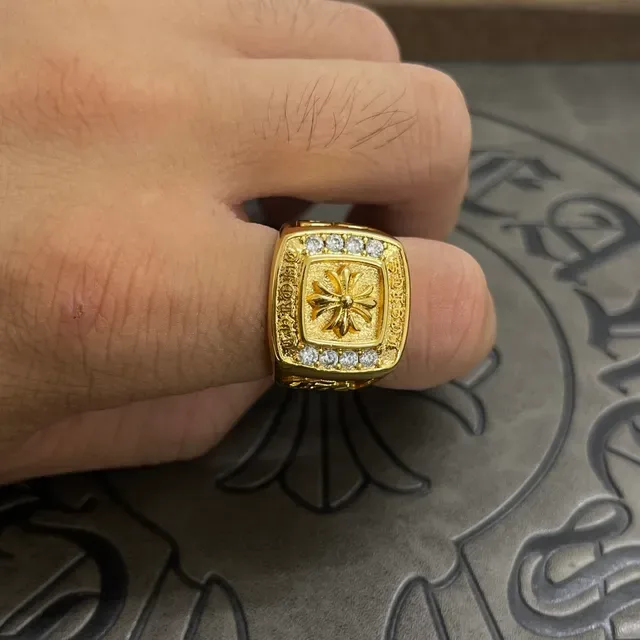 Chrome Hearts Square Signet Gold Silver Pavé-Set Ring 7