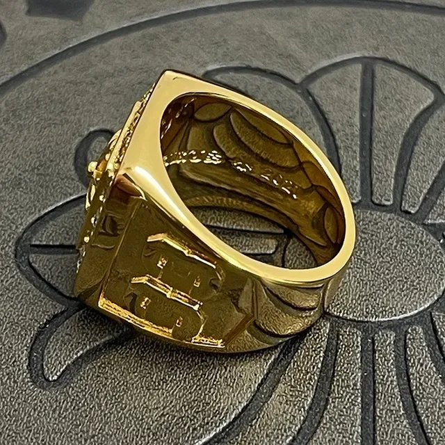 Chrome Hearts Square Signet Gold Silver Pavé-Set Ring 8