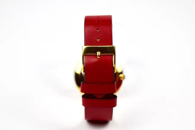 Coach C-Logo ذهب أحمر غلاف حزام جلد ساعة كوارتز 5