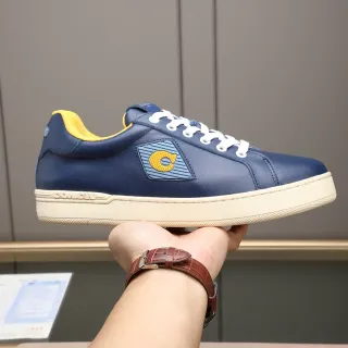 Coach Navy Yellow Leather Upper Contrast Collar Sneakers