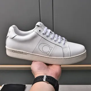 Coach White Beige Leather Upper Perforated Logo Panel Lifestyle Sneakers