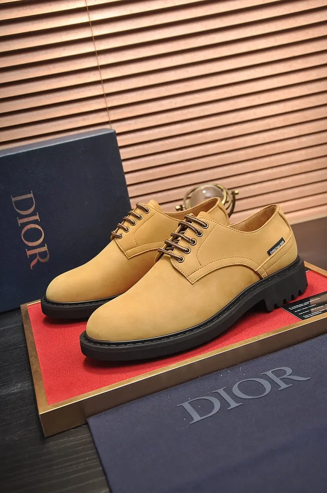 Christian Dior 米色 黑色 芥末 仿麂皮 鞋面 凸纹底 德比鞋 4