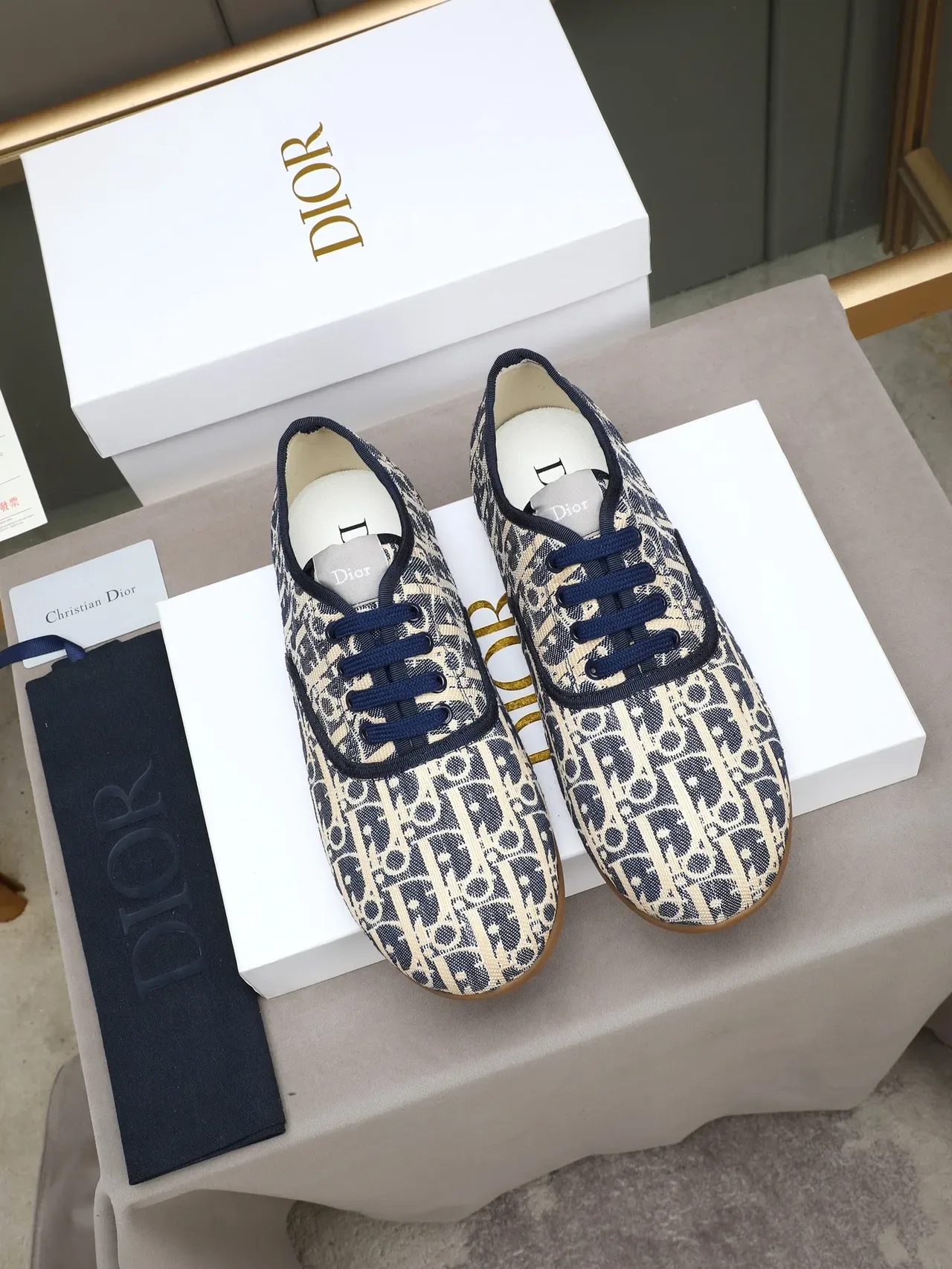 Dior B-Series Monogrammed Canvas Navy and Beige Lifestyle Sneaker 2